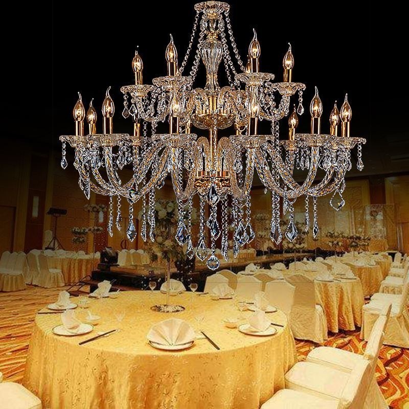 Luxury Crystal Chandelier Golden European Threaded Arm Ceiling Light