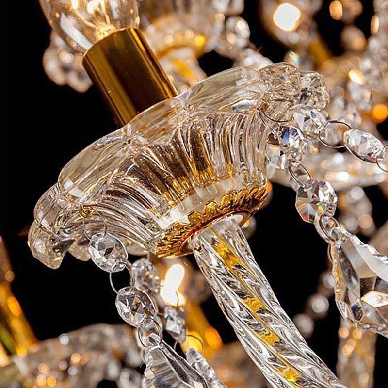Luxury Crystal Chandelier Golden European Threaded Arm Ceiling Light