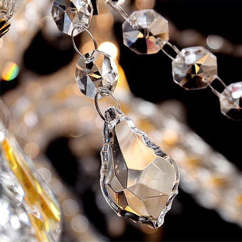Luxury Crystal Chandelier Golden European Threaded Arm Ceiling Light
