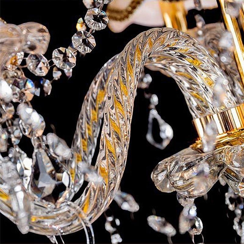 Luxury Crystal Chandelier Golden European Threaded Arm Ceiling Light