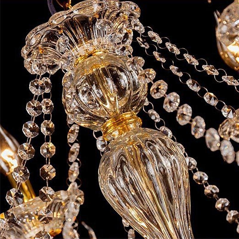Luxury Crystal Chandelier Golden European Threaded Arm Ceiling Light