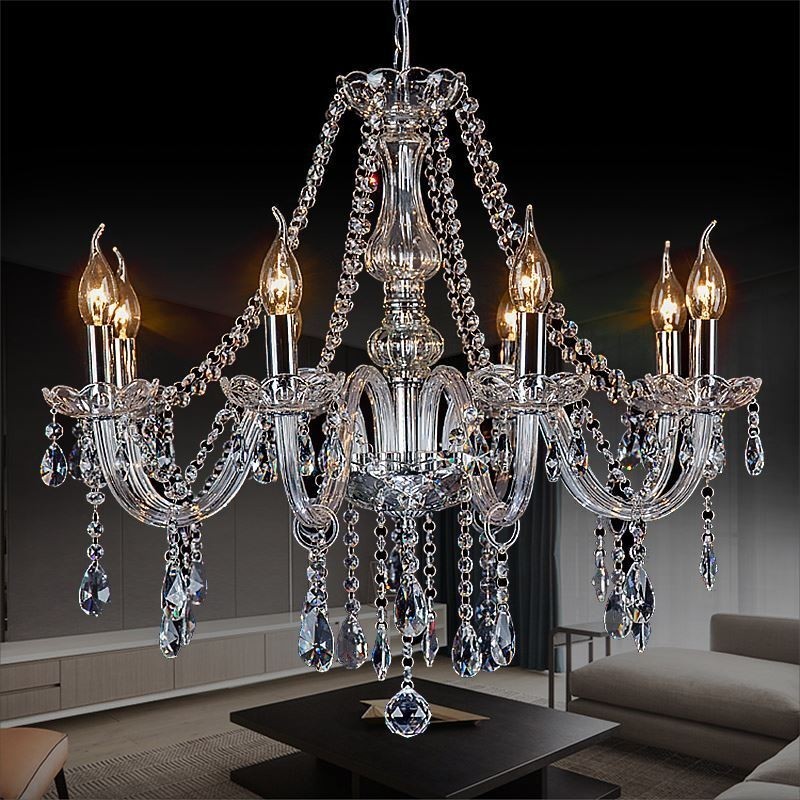 Large European Crystal Chandelier Transparent Ceiling Light