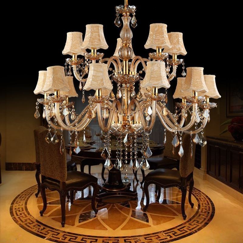 Large Luxury Crystal Chandelier European Amber Ceiling Light