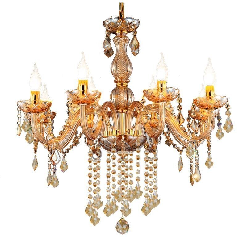 European Crystal Chandelier Elegant Amber Pendant Light