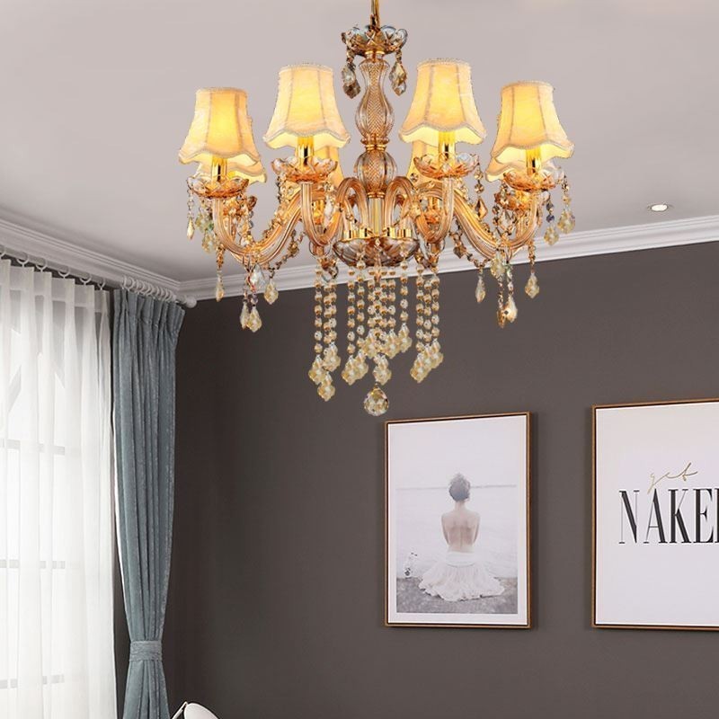 European Crystal Chandelier Elegant Amber Pendant Light