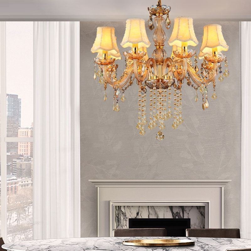 European Crystal Chandelier Elegant Amber Pendant Light