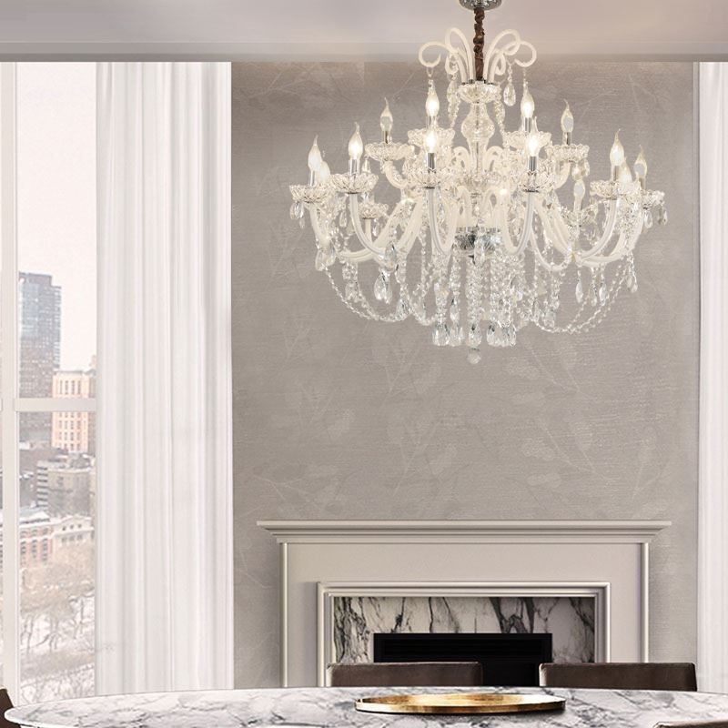 Large European Crystal Chandelier White Pendant Light
