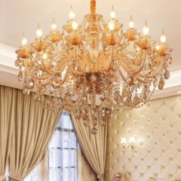 European Crystal Chandelier Luxury Cognac Pendant Light
