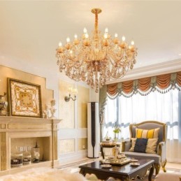 European Crystal Chandelier Luxury Cognac Pendant Light