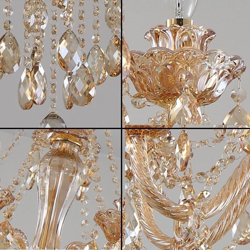 European Crystal Chandelier Luxury Cognac Pendant Light