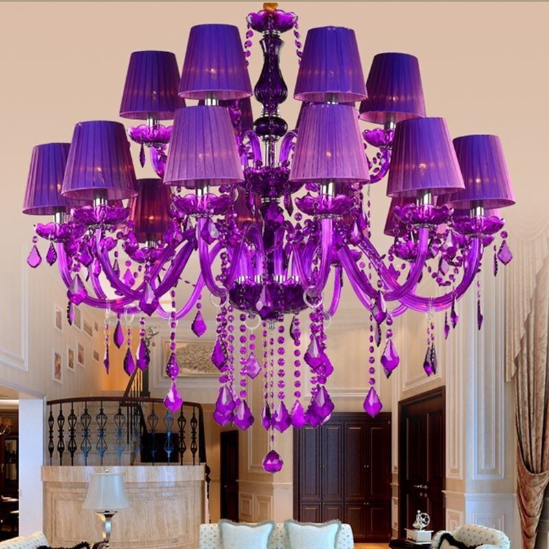 European Style Crystal Chandelier Purple Pendant Light