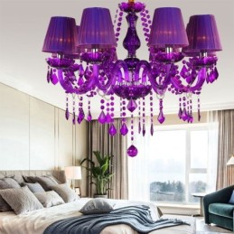 Elegant Crystal Chandelier European Style Purple Pendant Light