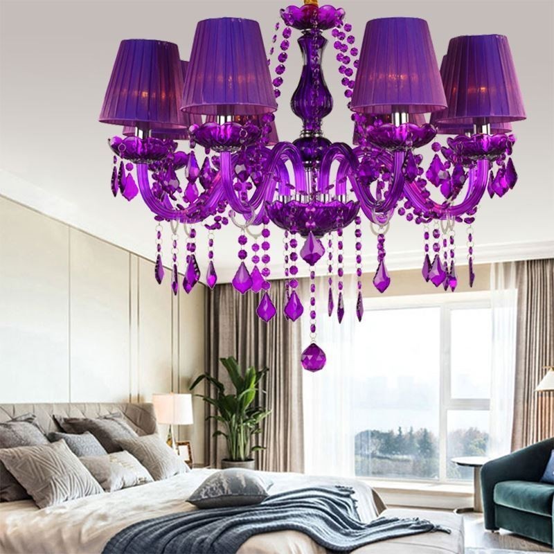 Elegant Crystal Chandelier European Style Purple Pendant Light