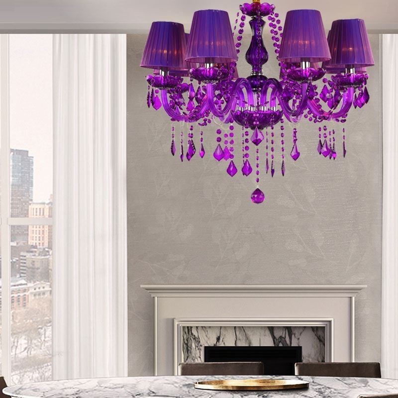 Elegant Crystal Chandelier European Style Purple Pendant Light
