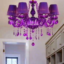 Elegant Crystal Chandelier European Style Purple Pendant Light