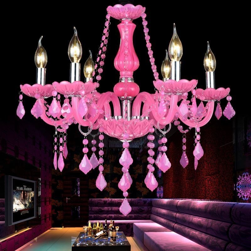European Style Crystal Chandelier Pink Pendant Light Romantic