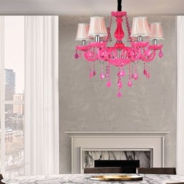 European Style Crystal Chandelier Pink Pendant Light Romantic