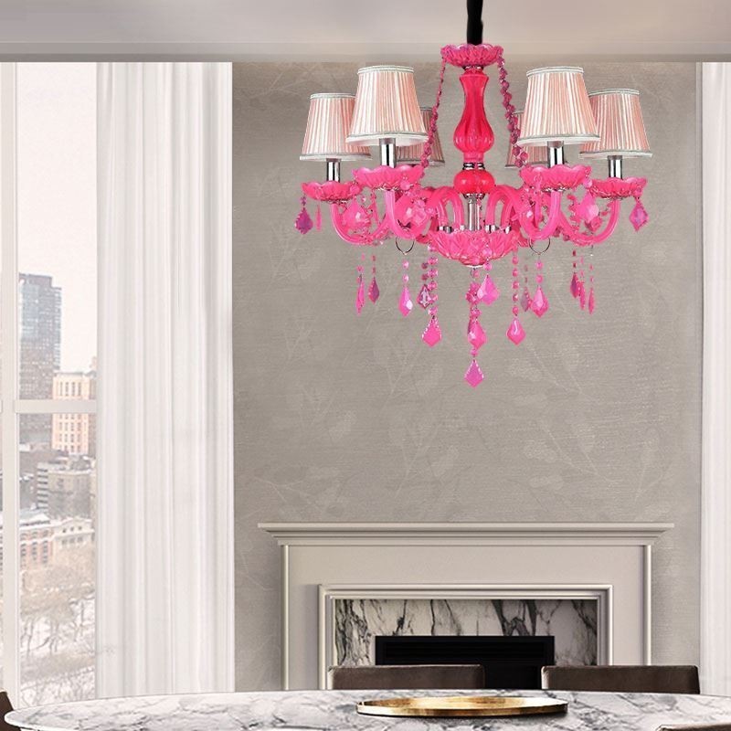 European Style Crystal Chandelier Pink Pendant Light Romantic