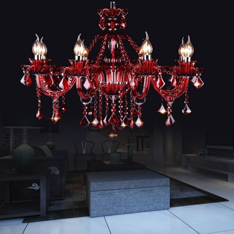 European Crystal Chandelier Red Colour Pendant Light