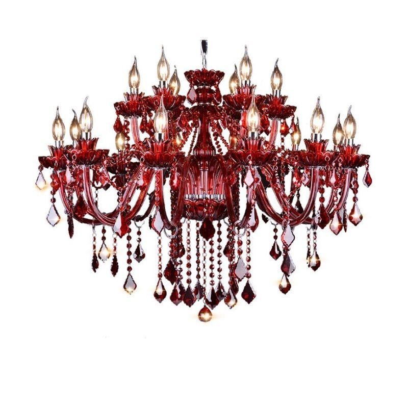 European Crystal Chandelier Red Colour Pendant Light