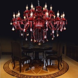 European Crystal Chandelier Red Colour Pendant Light