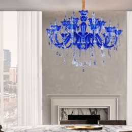 European Style Crystal Chandelier Blue Crystal Glass Pendant Light