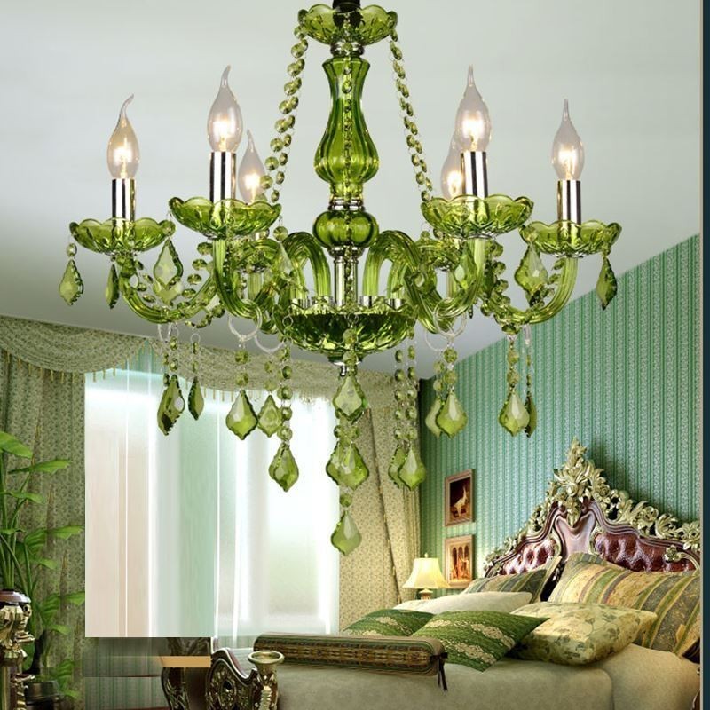 European Style Crystal Chandelier Unique Green Pendant Light