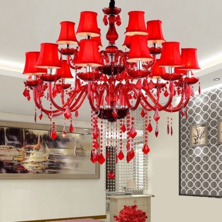 Crystal Chandelier European Red Colour Pendant Light