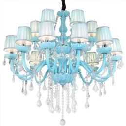 European Large Crystal Chandelier Blue Colour Pendant Light
