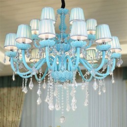 European Large Crystal Chandelier Blue Colour Pendant Light