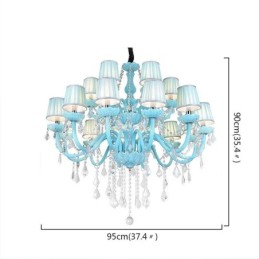 European Large Crystal Chandelier Blue Colour Pendant Light
