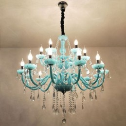 European Large Crystal Chandelier Blue Colour Pendant Light