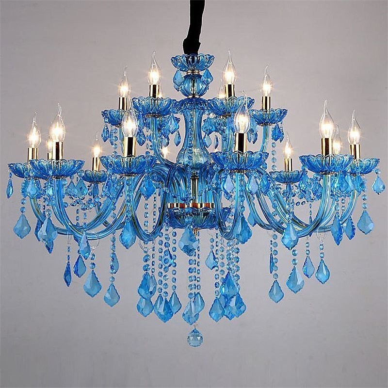 Elegant Crystal Chandelier European Blue Pendant Light