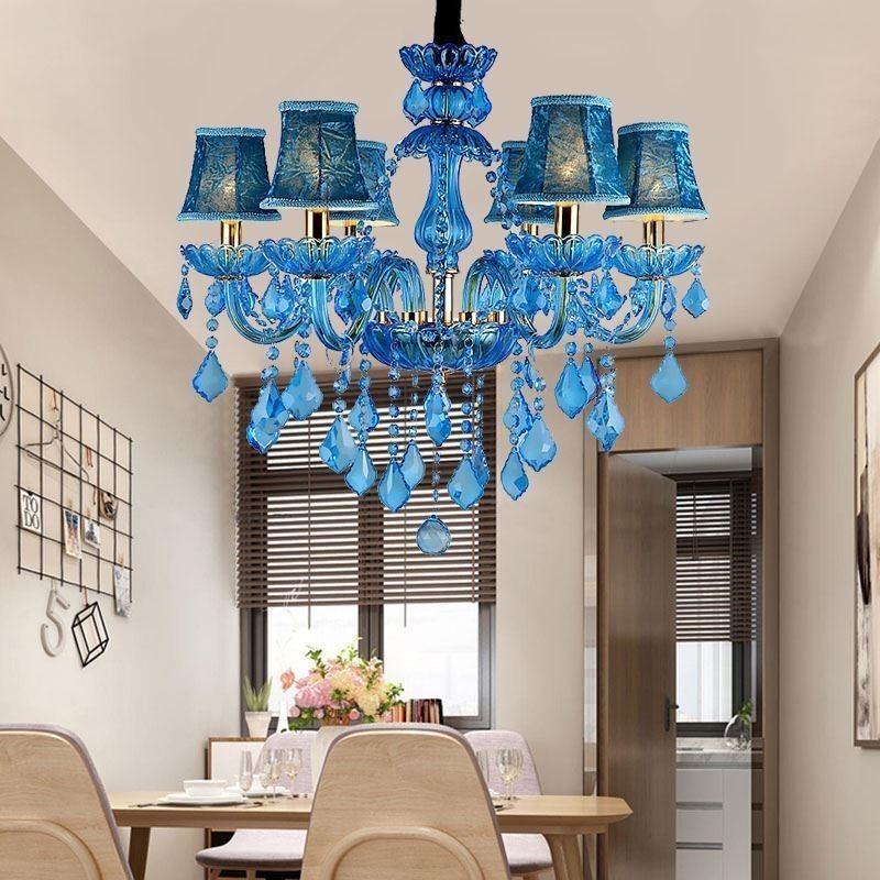 Elegant Crystal Chandelier European Blue Pendant Light