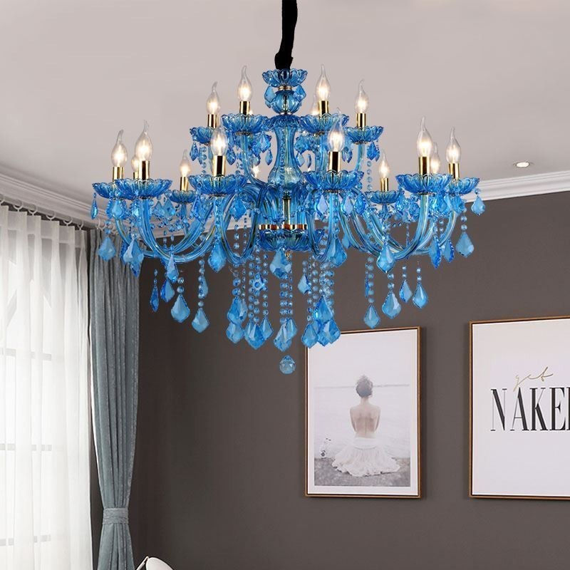 Elegant Crystal Chandelier European Blue Pendant Light