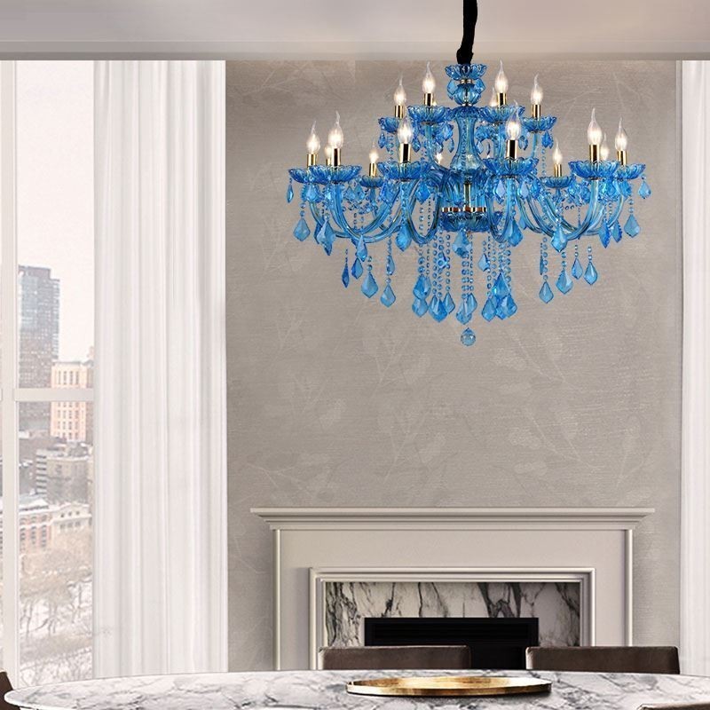 Elegant Crystal Chandelier European Blue Pendant Light