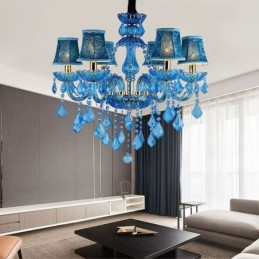 Elegant Crystal Chandelier European Blue Pendant Light