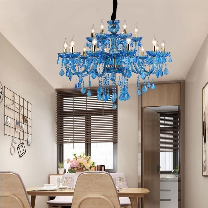 Elegant Crystal Chandelier European Blue Pendant Light