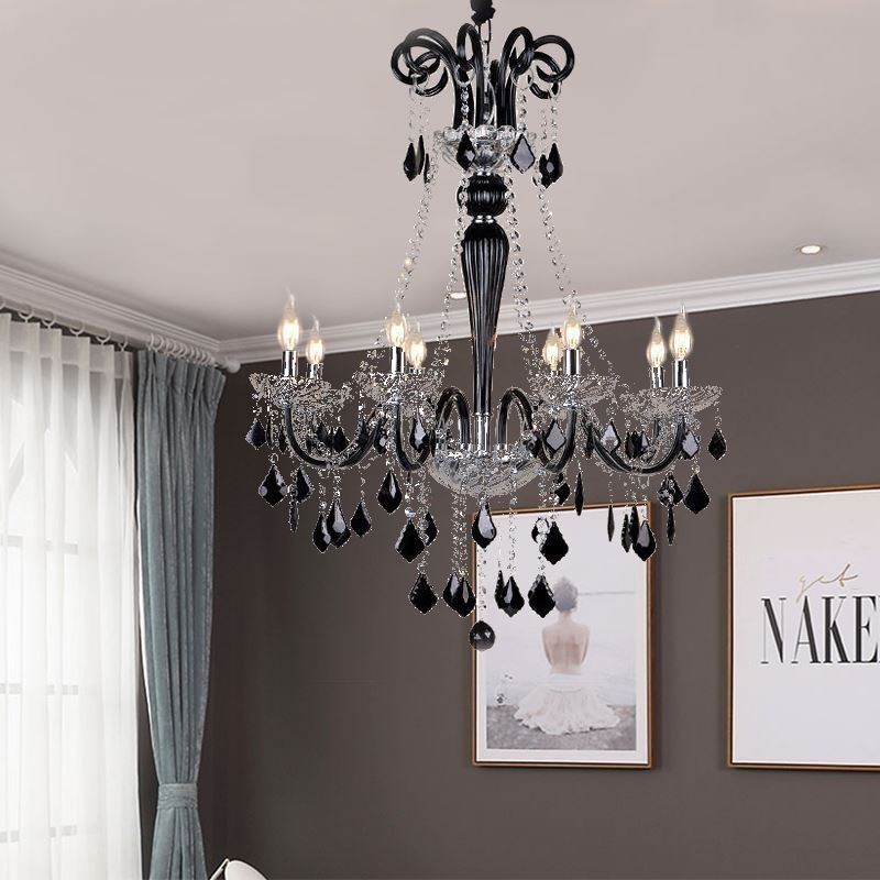 Retro Crystal Chandelier European Black Pendant Light