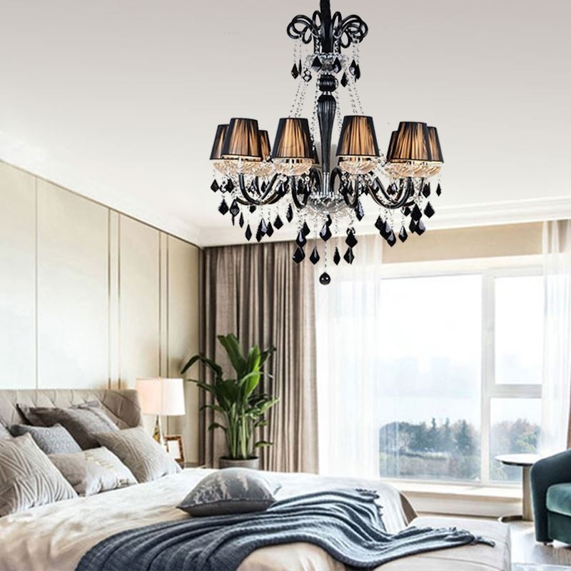 Retro Crystal Chandelier European Black Pendant Light