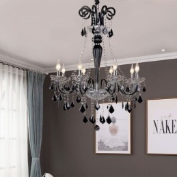 Retro Crystal Chandelier European Black Pendant Light