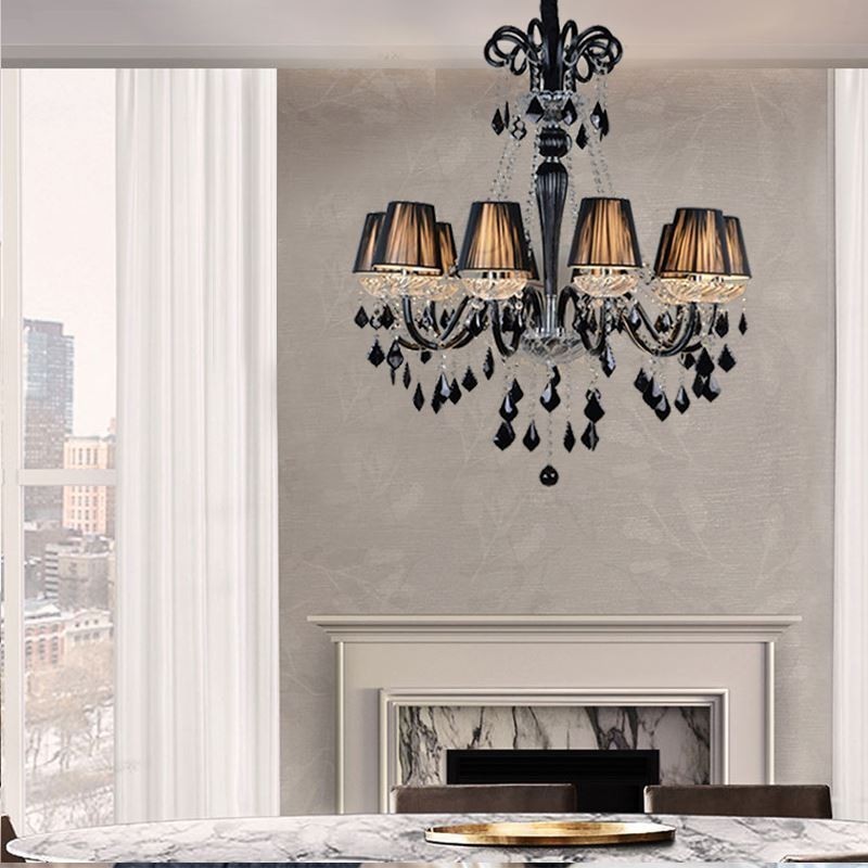 Retro Crystal Chandelier European Black Pendant Light