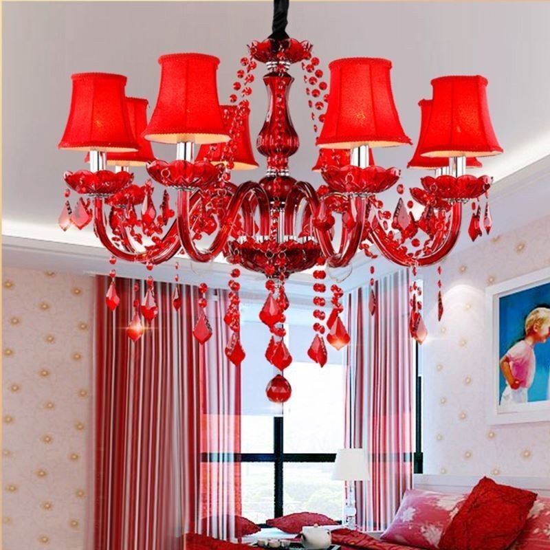 Luxury Crystal Chandelier European Red Colour Pendant Light