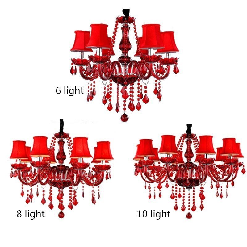 Luxury Crystal Chandelier European Red Colour Pendant Light