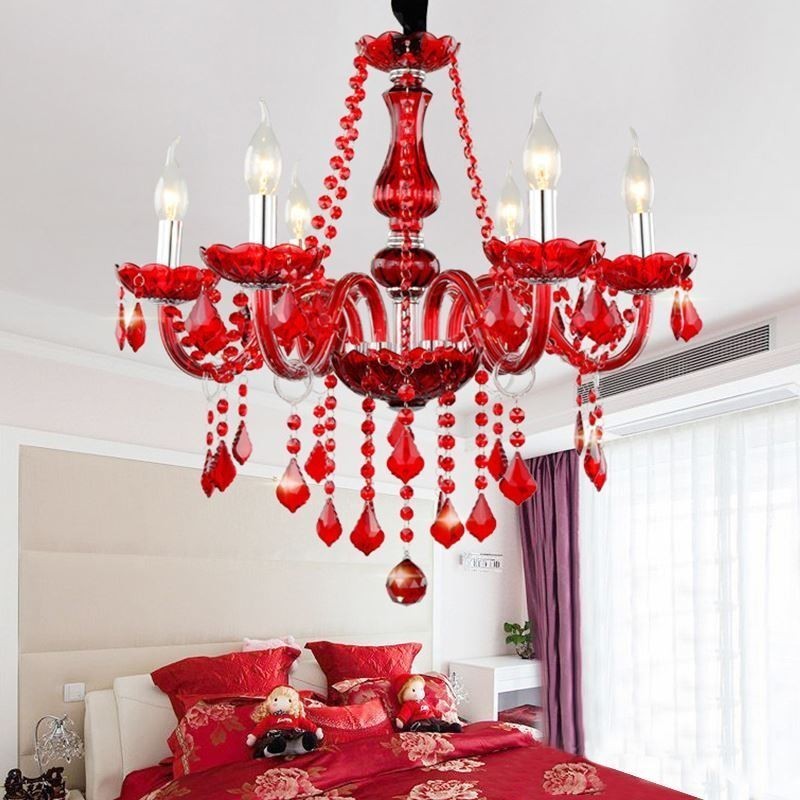 Luxury Crystal Chandelier European Red Colour Pendant Light