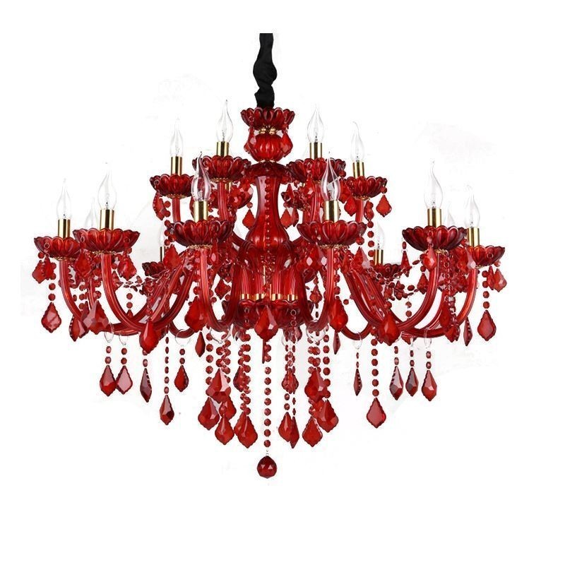 European Elegant Crystal Chandelier Red Colour Pendant Light