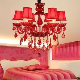 European Elegant Crystal Chandelier Red Colour Pendant Light