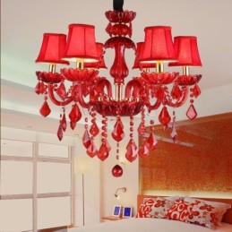 European Elegant Crystal Chandelier Red Colour Pendant Light
