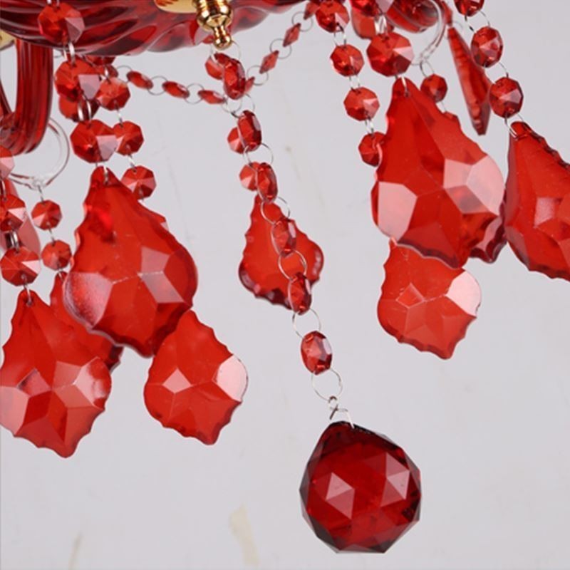 European Elegant Crystal Chandelier Red Colour Pendant Light
