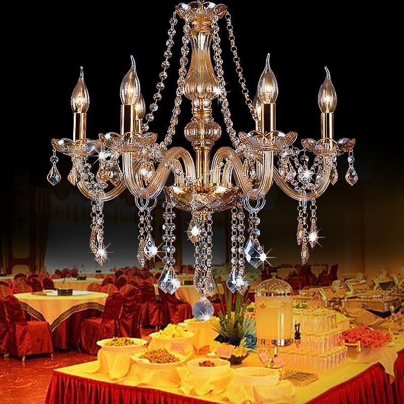 European Crystal Chandelier Luxury Amber Colour Pendant Light